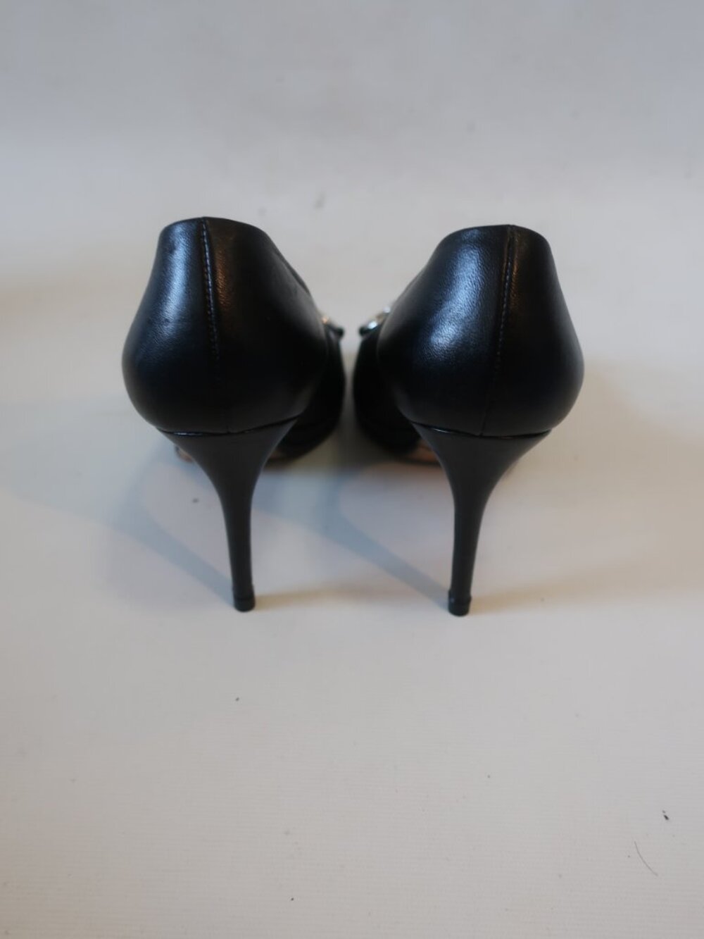 Womens Gucci Black Leather Horsebit Peep Toe Pumps 37 1/2 EU/US 7.5 - Picture 5 of 10